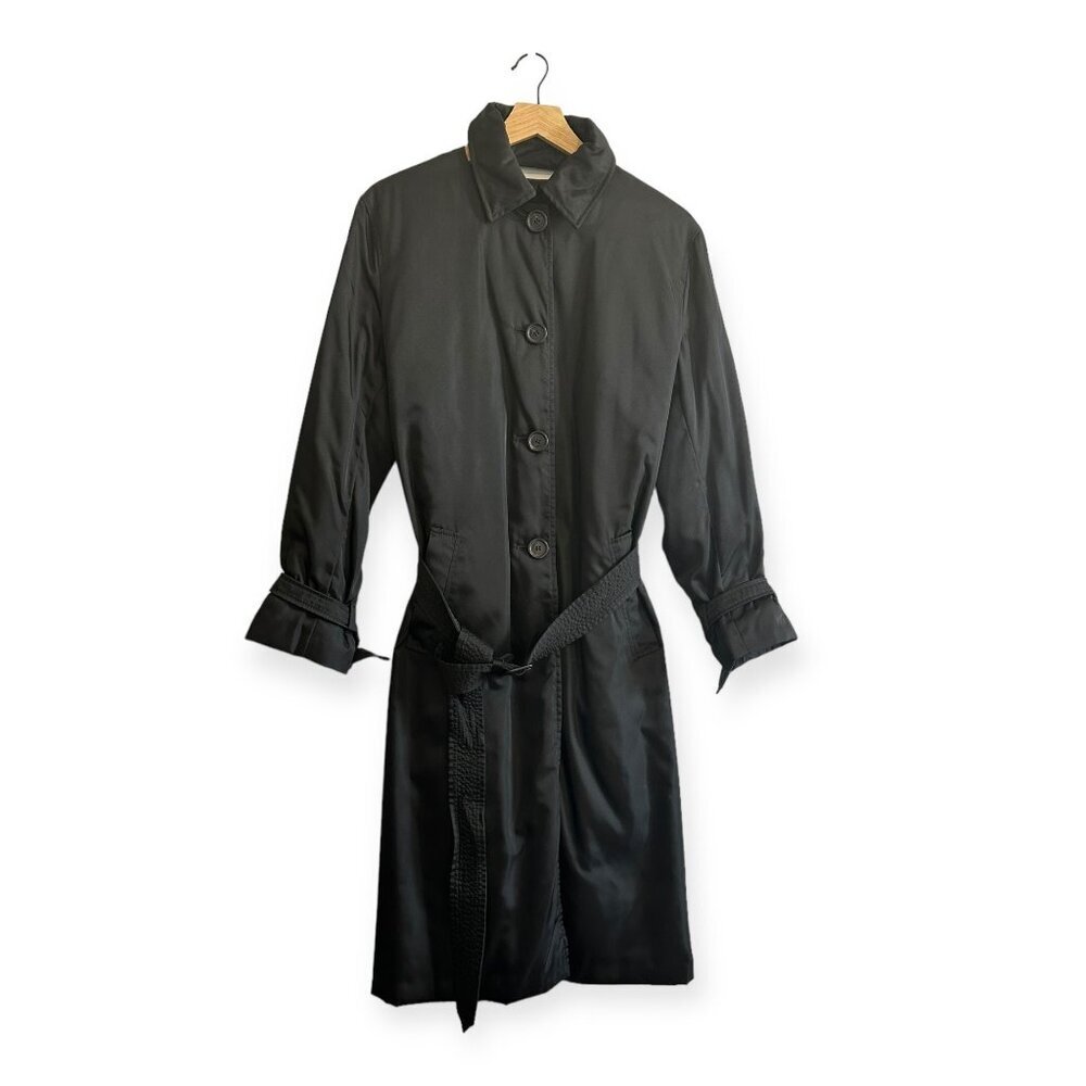 Prada Black Nylon Single-breasted Trench Coat, Belted,  Size 46 Italy,